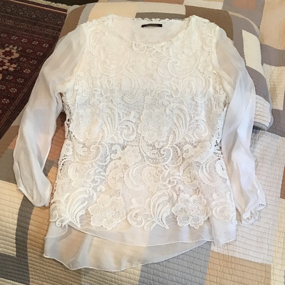 HOSTESS PICK Silk Blend Lace Blouse Made in Italy